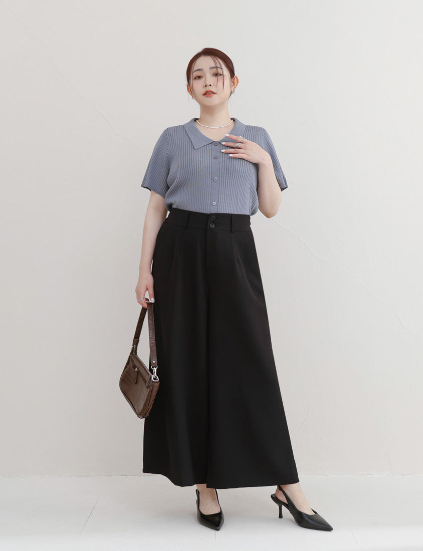 MISS. Versatile Icy Silk Faux Button Collar Plus Size Top