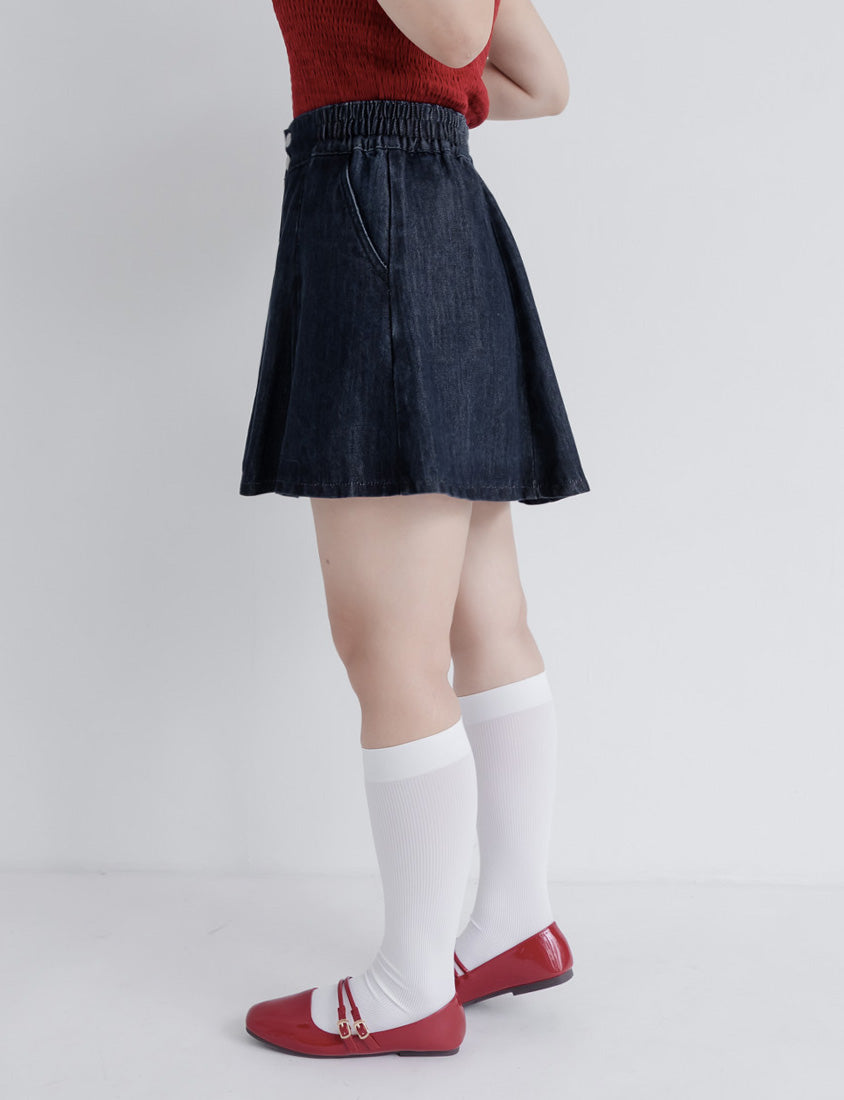 Silky Cool Flare Plus Size Denim Skirt (With Inner Shorts)