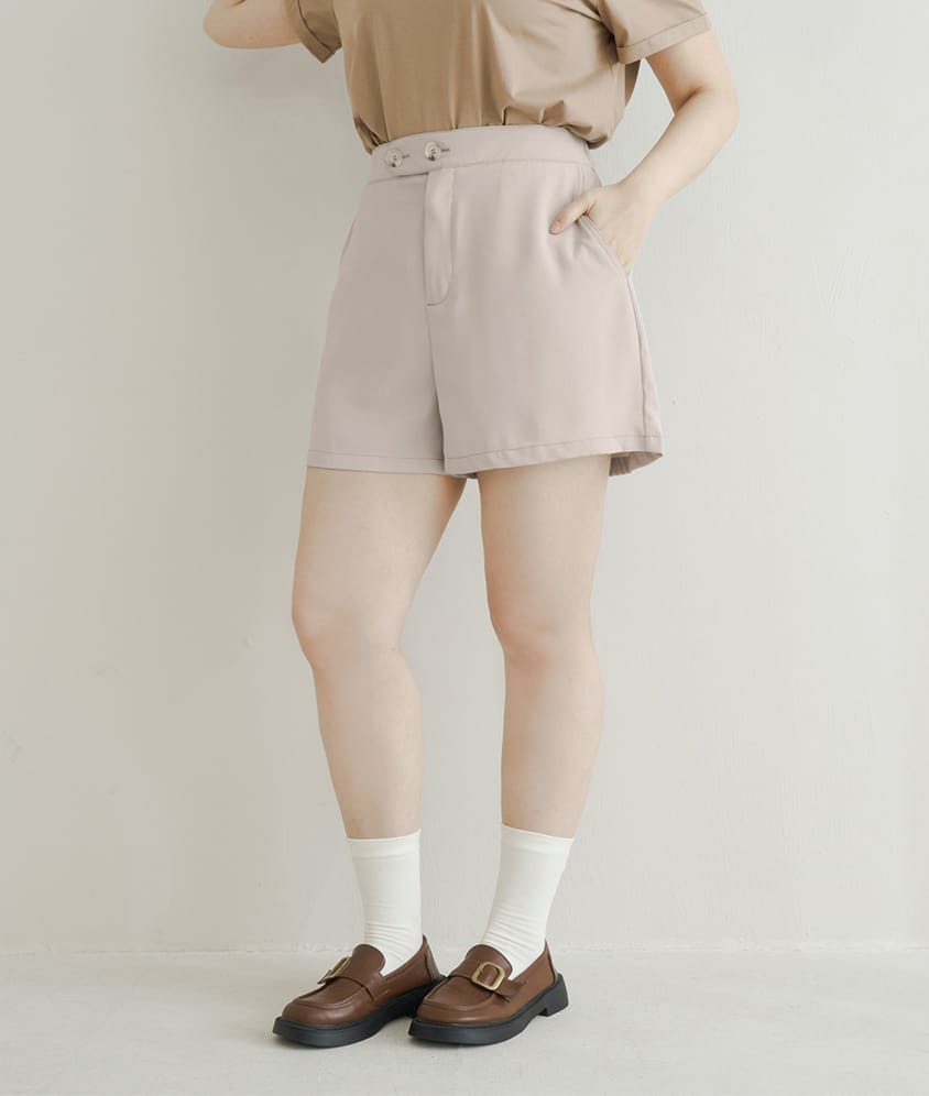 Color-Block Stitching Waistband Twill Plus Size Shorts