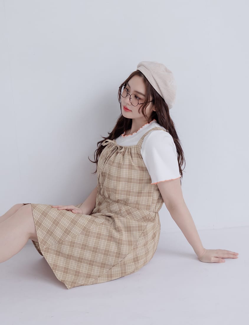 Preppy Adjustable Plaid Plus Size Mini Dress