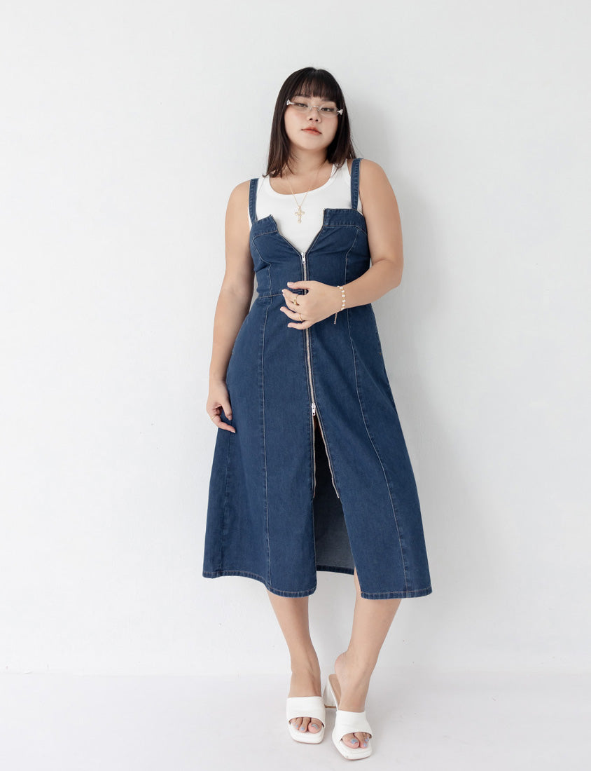 MUA! Sexy Denim Zipper Plus Size Cami Dress