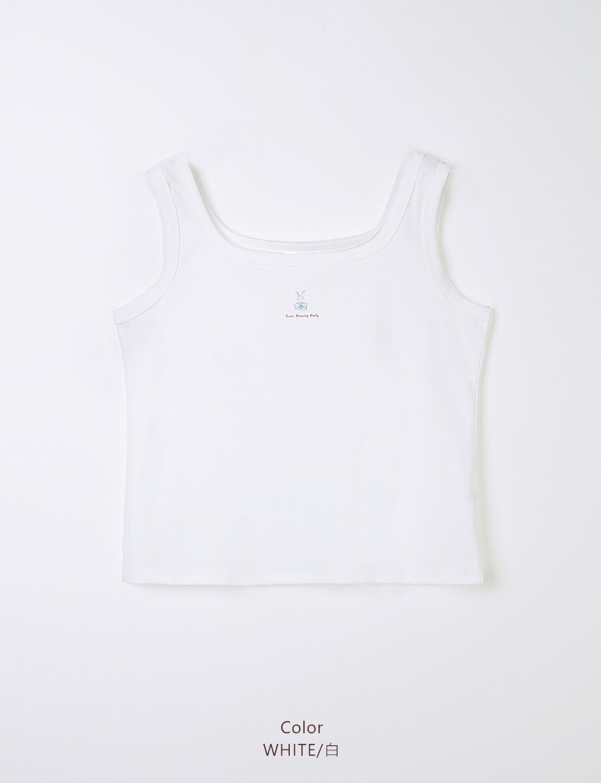 Wide Strap Square Neck Hand-Drawn Print Plus Size Tank Top (Illustrator Collaboration)