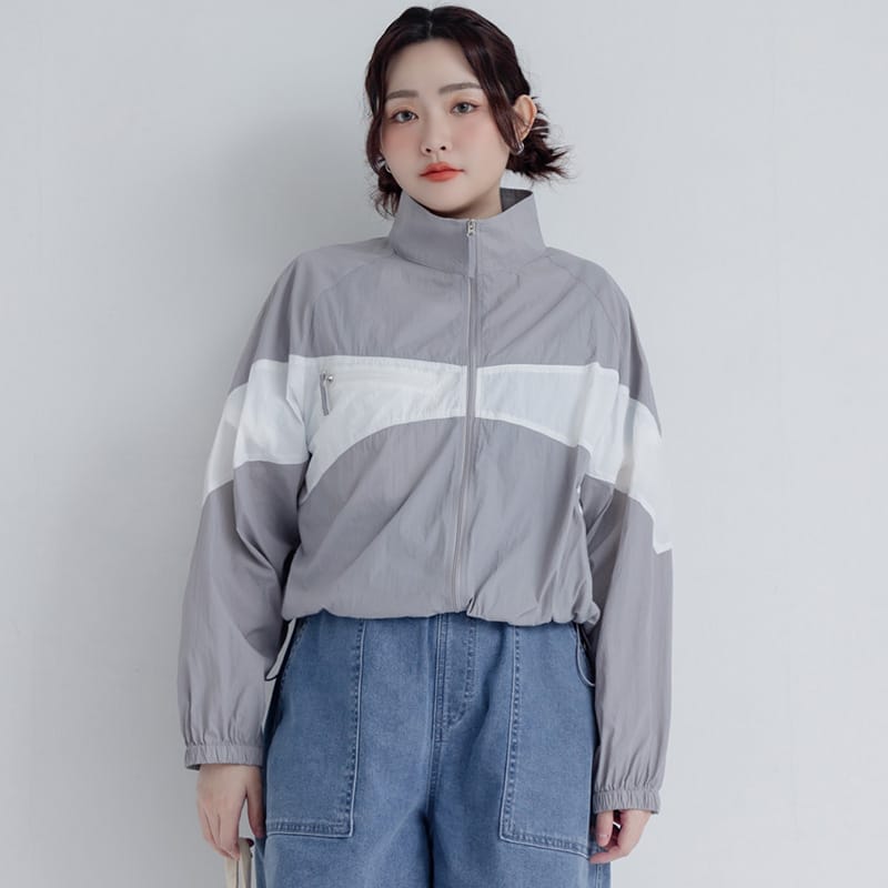 Playful Contrasting Sports Plus Size Trench Coat