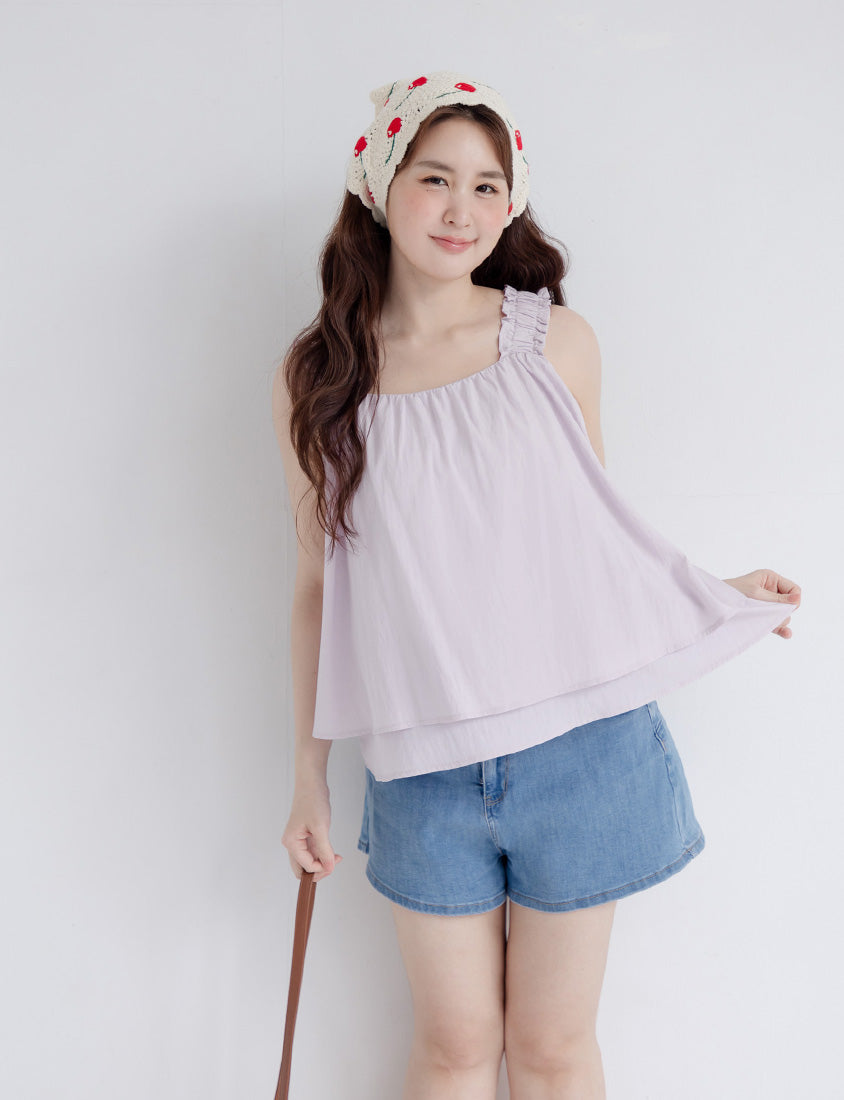 Summer Crinkled Double Layer Flounce Plus Size Top