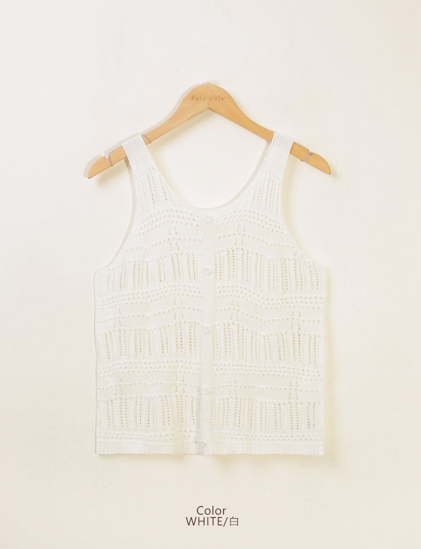 Floral Mock Button Hollow Plus Size Knit Vest