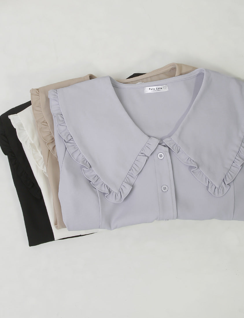 Playful Large Ruffle Collar Plus Size Short Sleeve Top