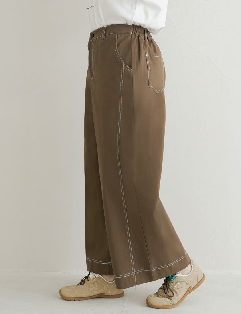 Color-Block Stitched Twill Cotton Straight-Leg Plus Size Pants