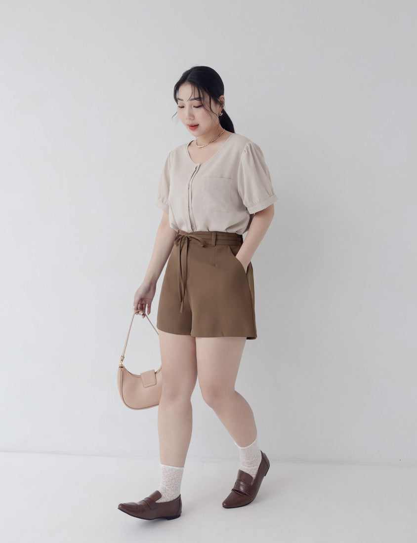 MISS. Silky Cool Plus Size Tailored Shorts (with Waist Tie)