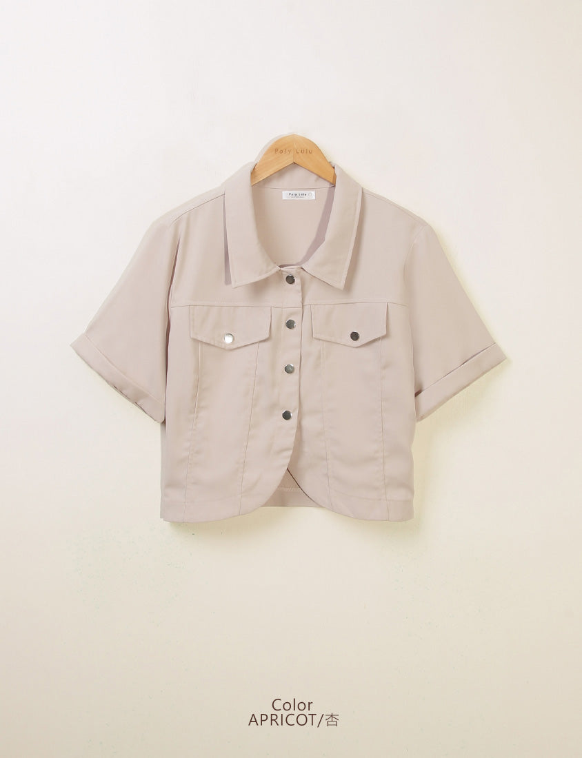 Curved Hem Stitched Plus Size Cuffed Shirt
