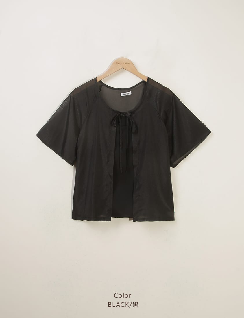 MISS. Faux Two-Piece Sheer Front-Tie Plus Size Top