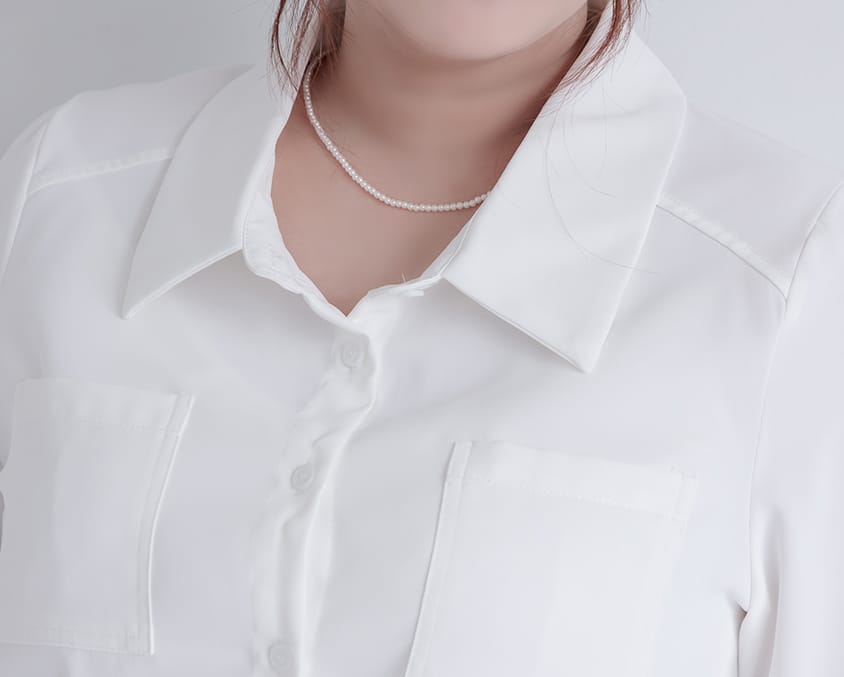 MISS. Drop Shoulder Stitching Double Pocket Plus Size Short Sleeve Shirt