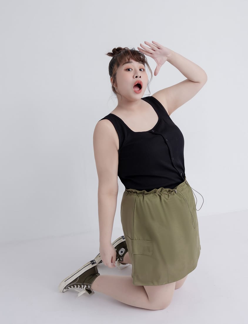 Pobra. Airy Wide Strap Square Neck Faux Buttons Plus Size Bra Top