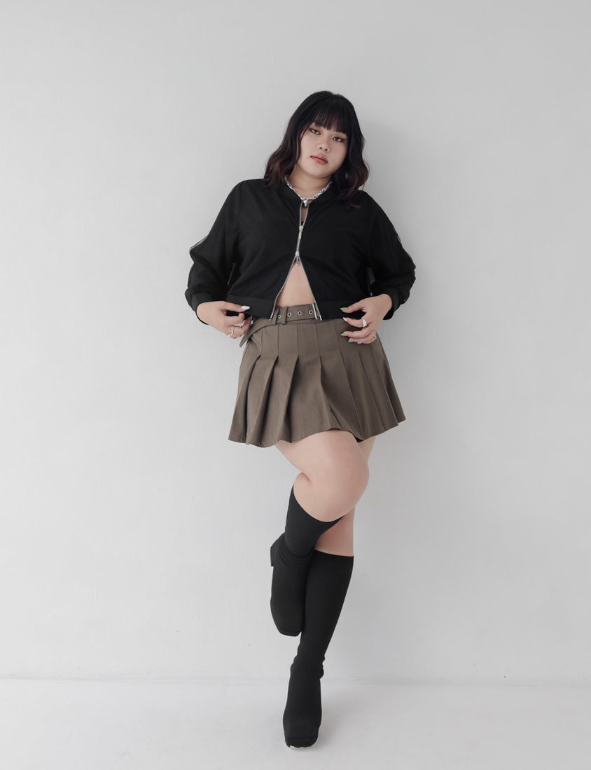 MUA! Sheer Chiffon Dual-Zip Plus Size Bomber Jacket