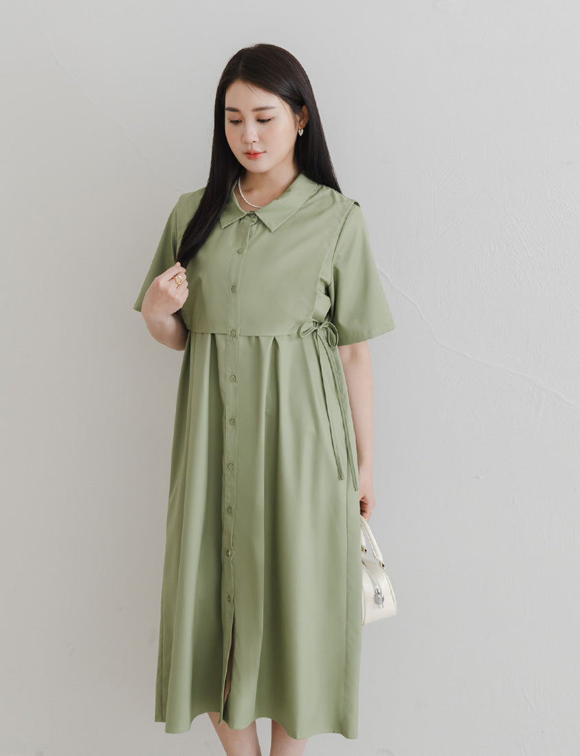 MISS. Japanese Style Layered Side Tie Shirt Dress