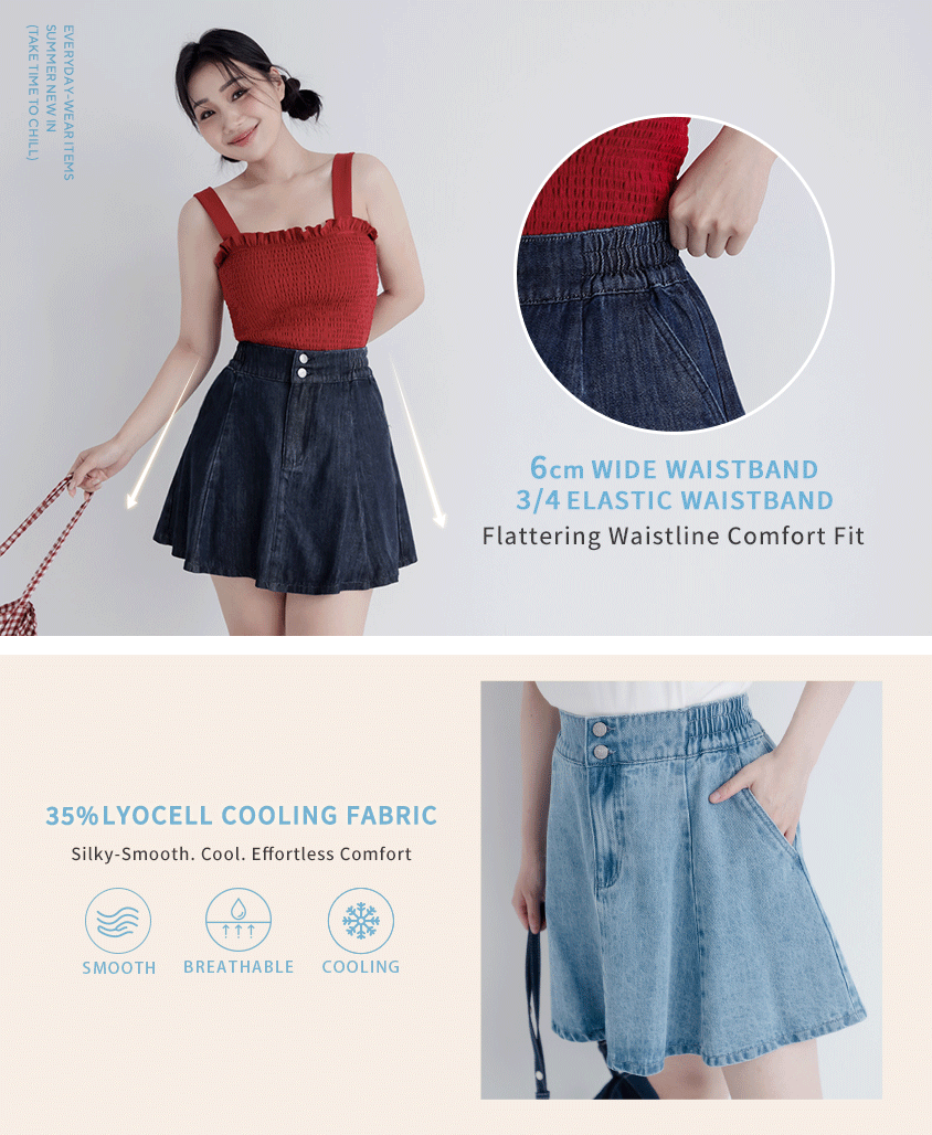 Silky Cool Flare Plus Size Denim Skirt (With Inner Shorts)