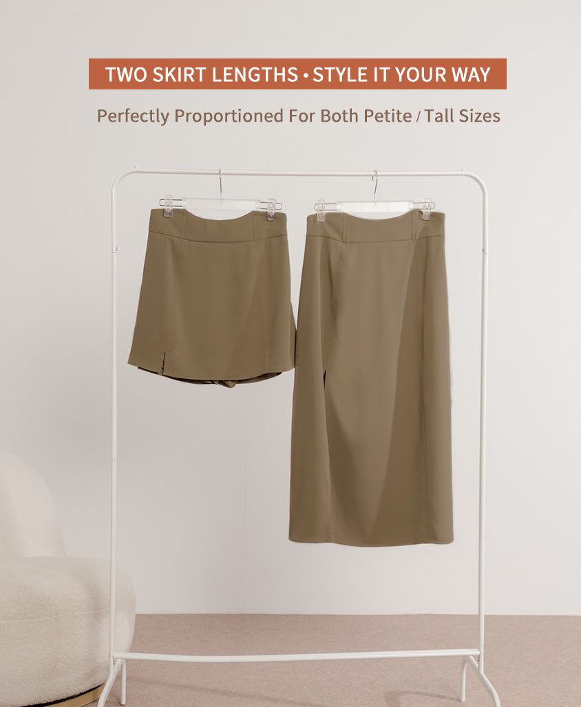 MISS.Ultra Waist-Sculpting Boned Back Elastic Front Slit Plus Size Maxi Skirt