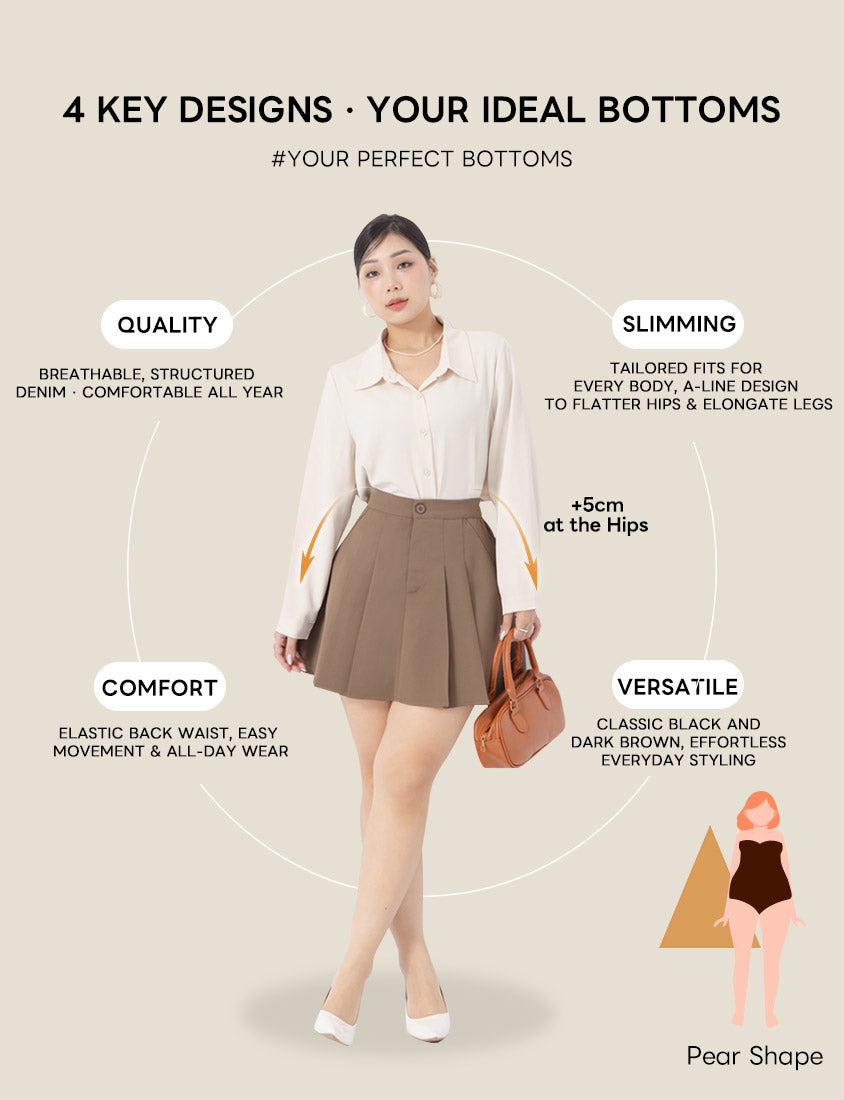 MISS. Pear-Shaped Friendly! Perfect Fit Tailored High Waist Pleated Plus Size Skirt