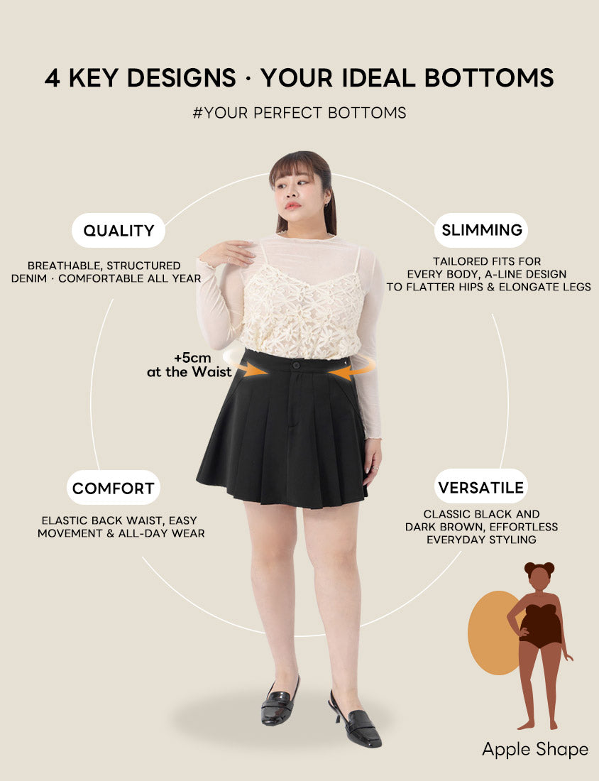 MISS. Apple-Shaped Friendly! Perfect Fit Tailored High Waist Pleated Plus Size Skirt