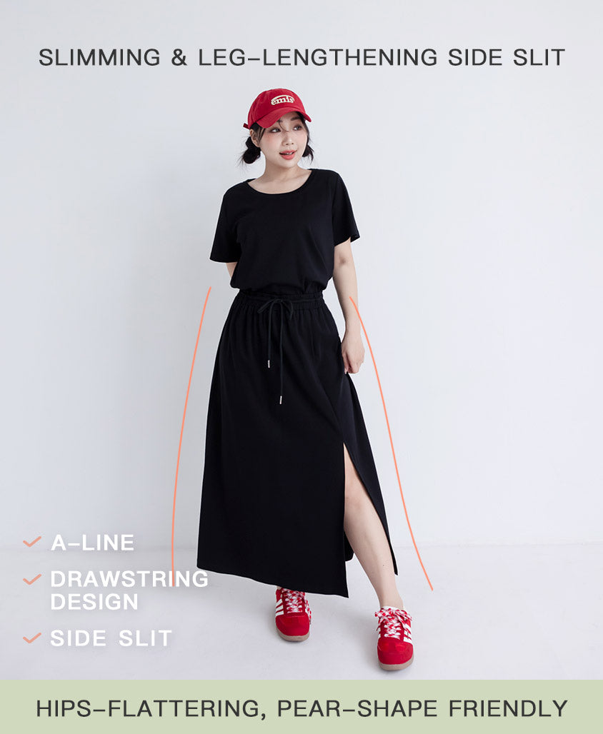 Silky Cool Liquid Touch Cotton Slit Plus Size Maxi Skirt