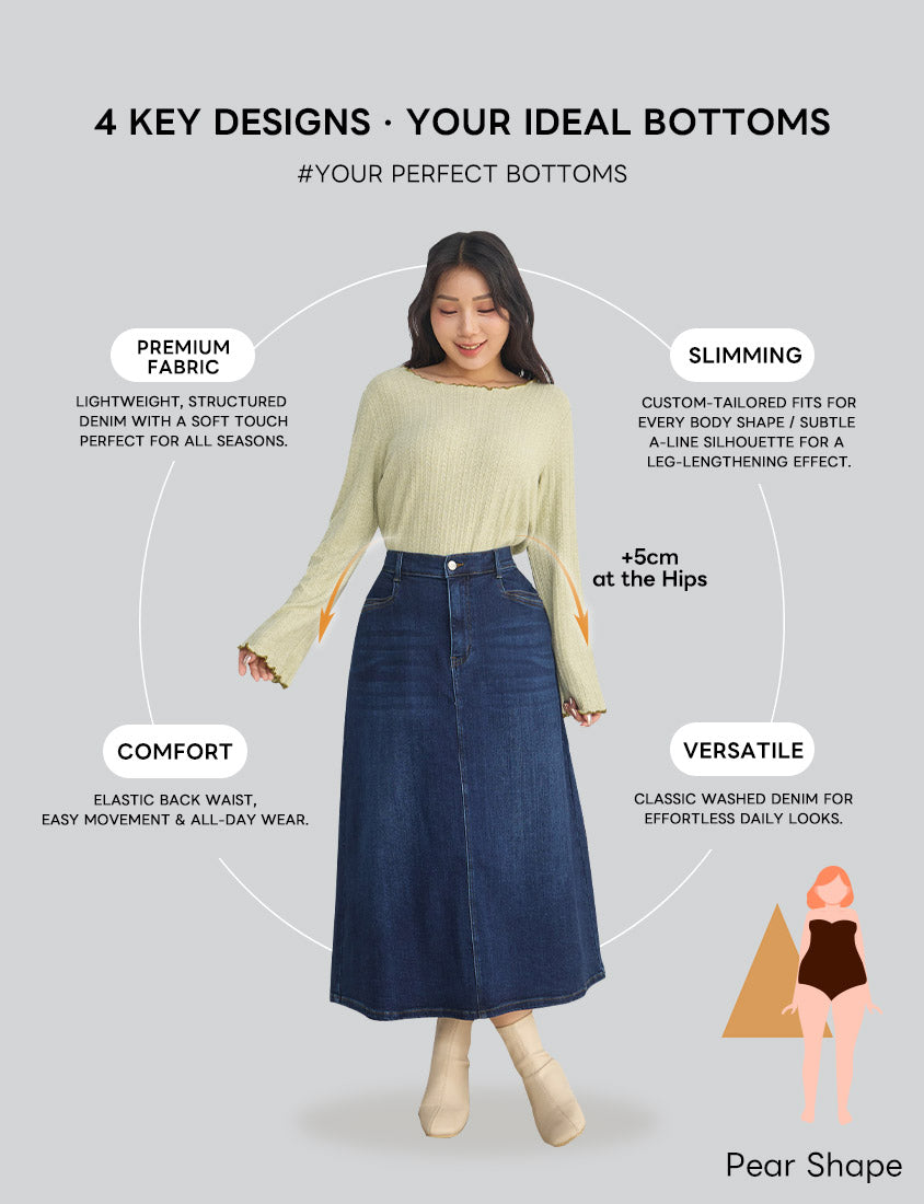 Pear-Shaped Friendly! Perfect Fit Back Slit Plus Size Denim Maxi Skirt