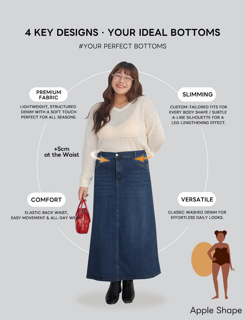 Apple-Shaped Friendly! Perfect Fit Back Slit Plus Size Denim Maxi Skirt