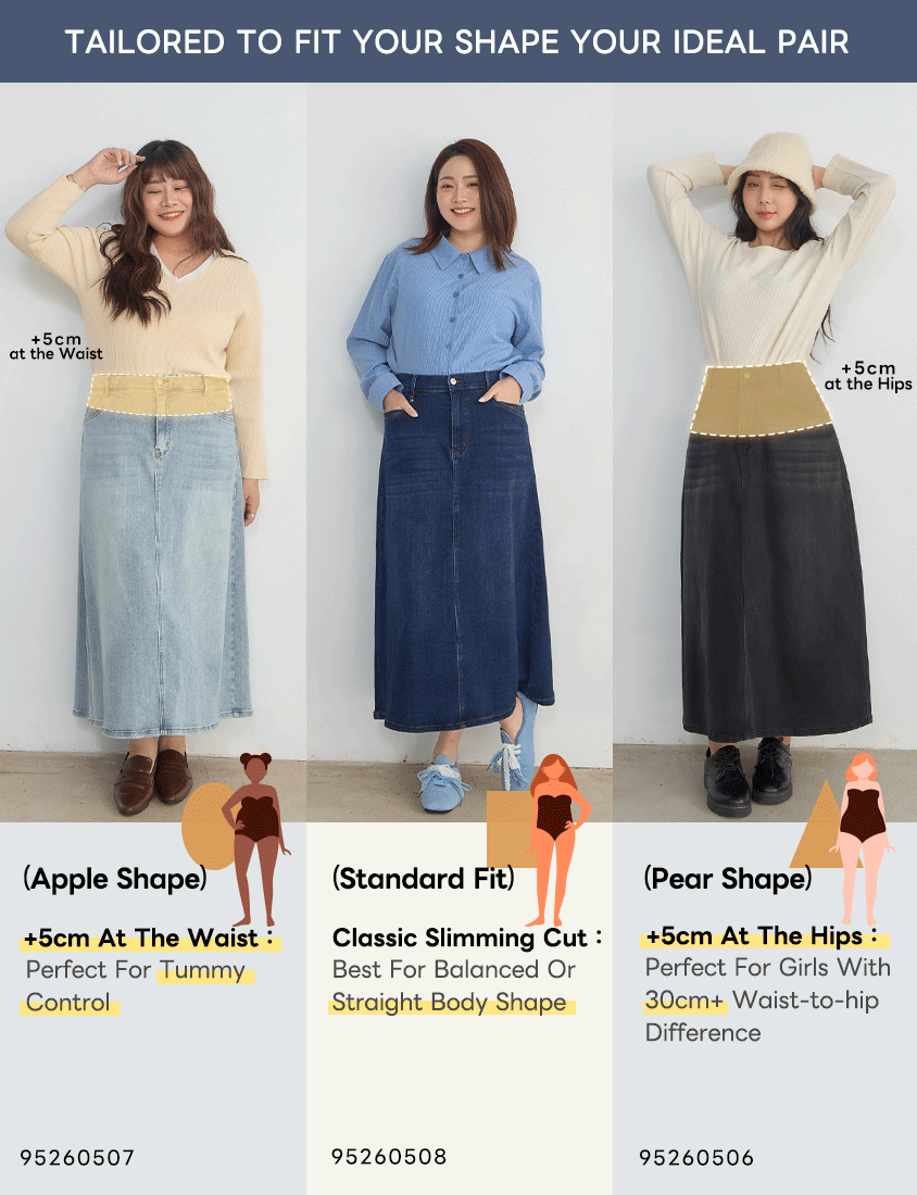Apple-Shaped Friendly! Perfect Fit Back Slit Plus Size Denim Maxi Skirt