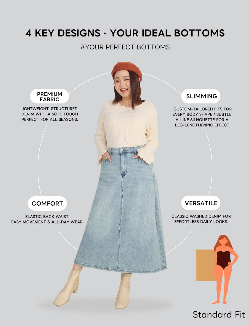 Standard Perfect Fit Back Slit Plus Size Denim Maxi Skirt