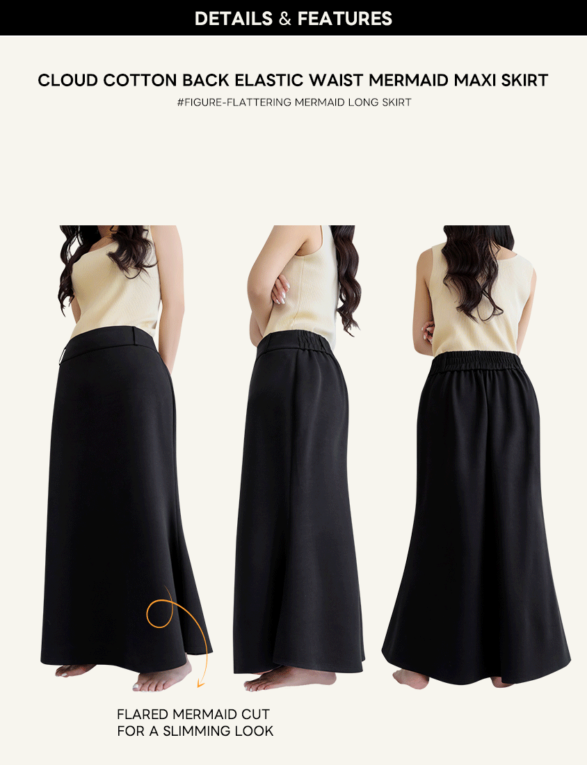 Cloud Cotton Elastic Back Waist Plus Size Mermaid Maxi Skirt