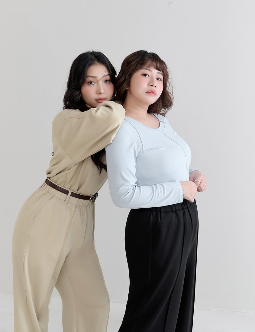 Crewneck 3D Pleated Plus Size Long Sleeve Tee