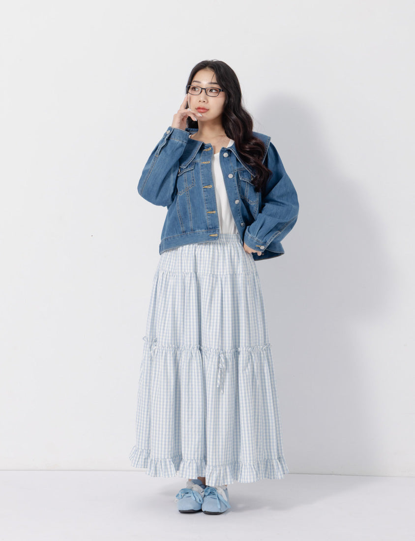 Korean Style Statement Collar Button-Down Plus Size Denim Jacket