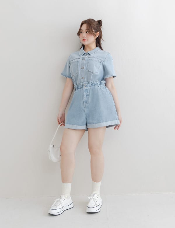 Versatile Pocket Distressed Plus Size Denim Jacket