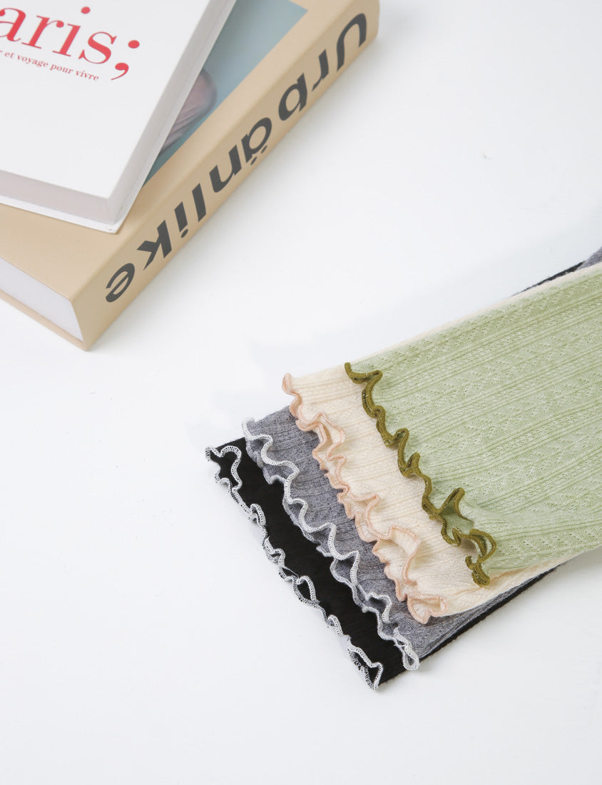 Contrast Lettuce-Edge Jacquard Plus Size Long Sleeve Top