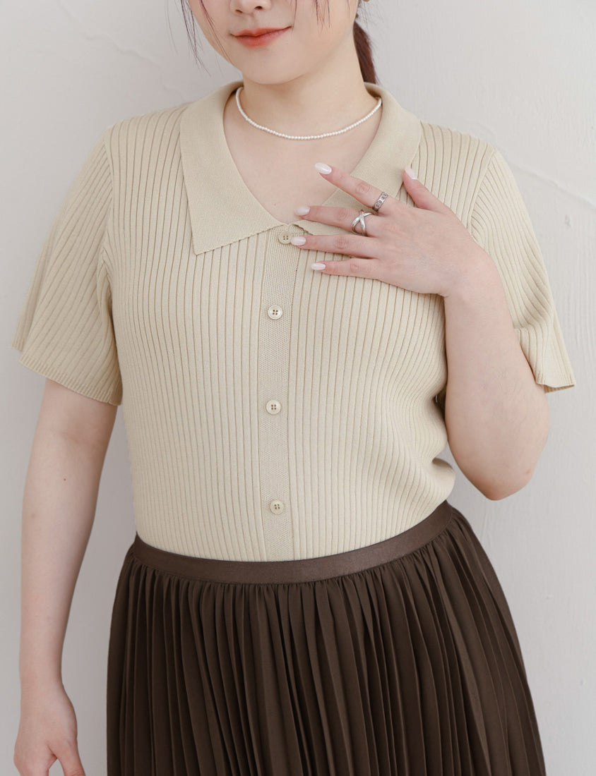 MISS. Versatile Icy Silk Faux Button Collar Plus Size Top