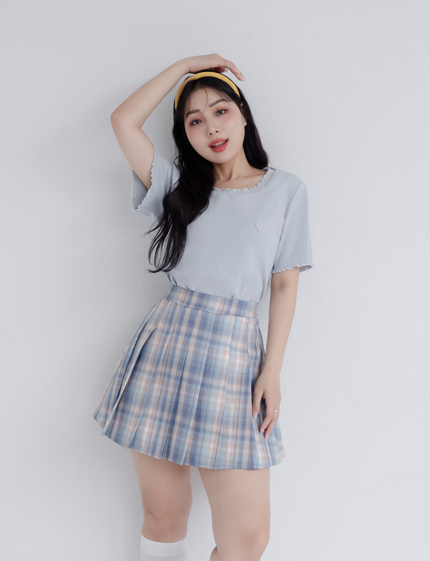 Korean Preppy Elastic Back Plaid Pleated Plus Size Mini Skirt (With Shorts)