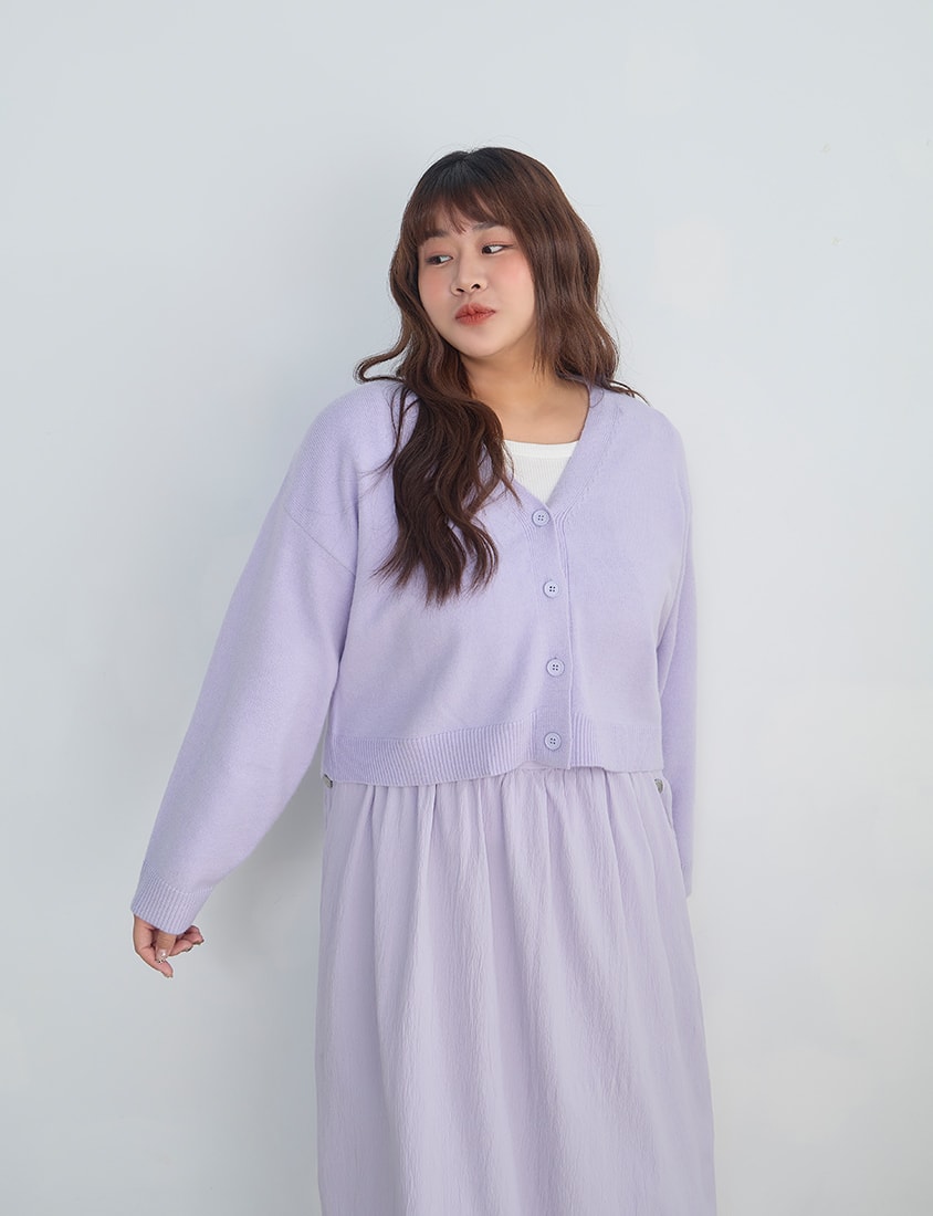 Classic V-Neck Multicolor Cropped Plus Size Knit Cardigan