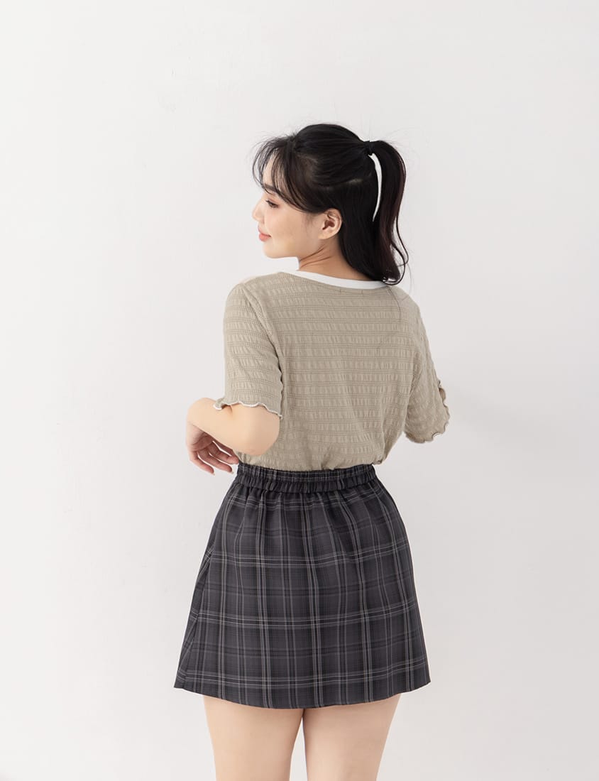 Multicolor Crew Neck Color-Block Crinkled Plus Size Short Sleeve Top