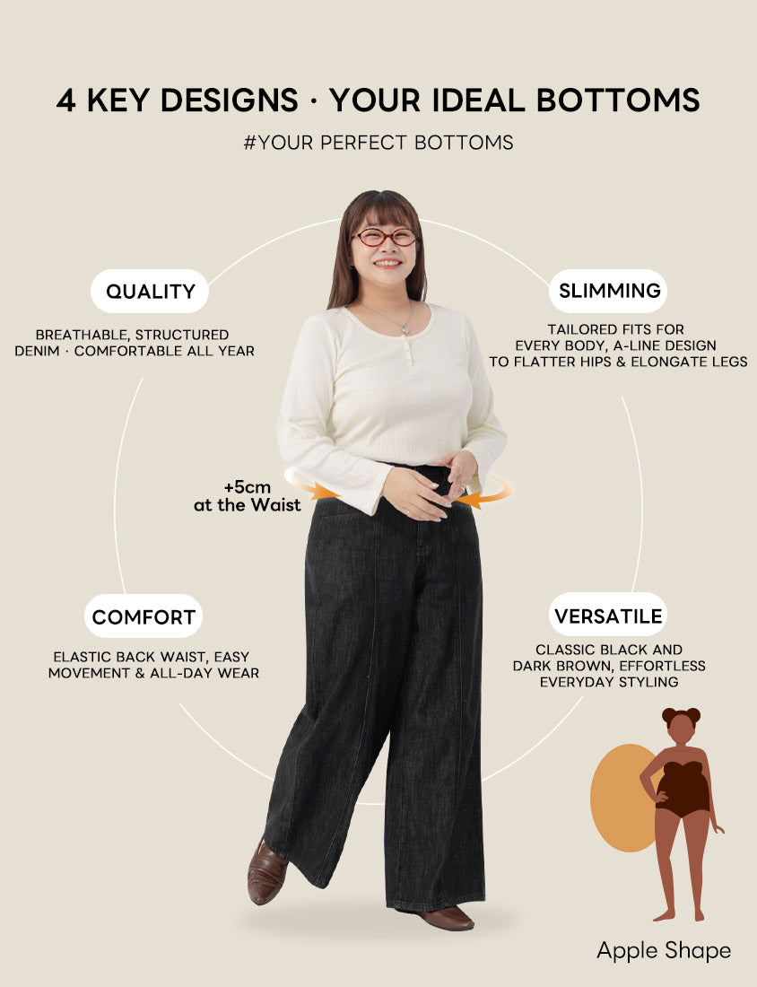 Apple-Shaped Friendly! Seamed Plus Size Wide Leg Jeans