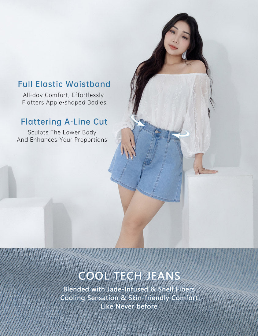 Cooling Tech A-Line Plus Size Denim Shorts