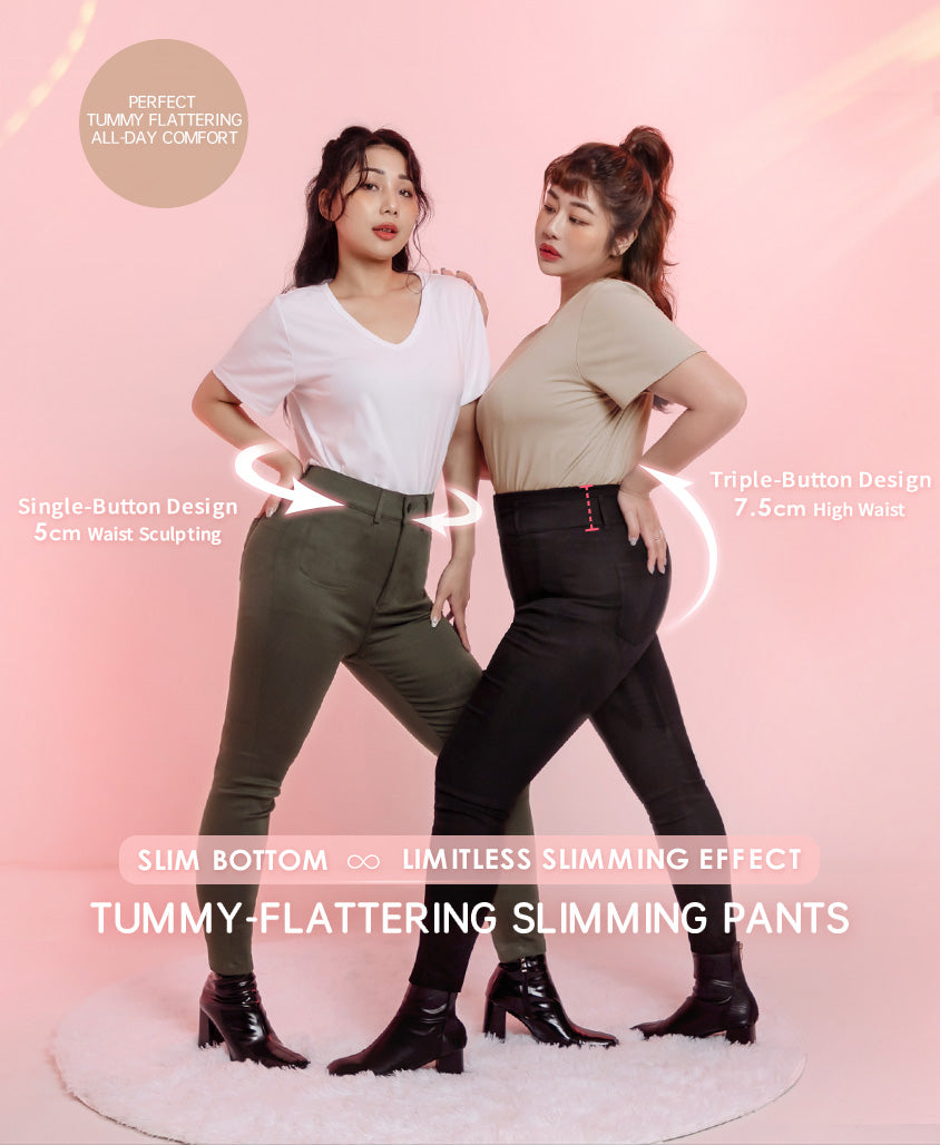 Tummy-Flattering Plus Size Slimming Pants (Single Button)