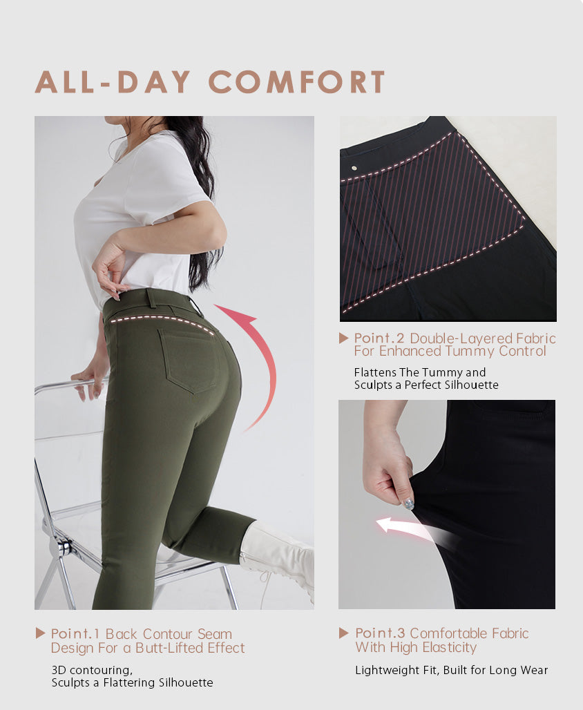 Tummy-Flattering Plus Size Slimming Pants (Single Button)