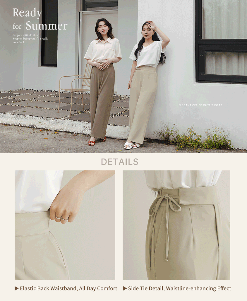 MISS. Lightweight Cooling Waist Tie Straight Leg Plus Size Tailored Pants
