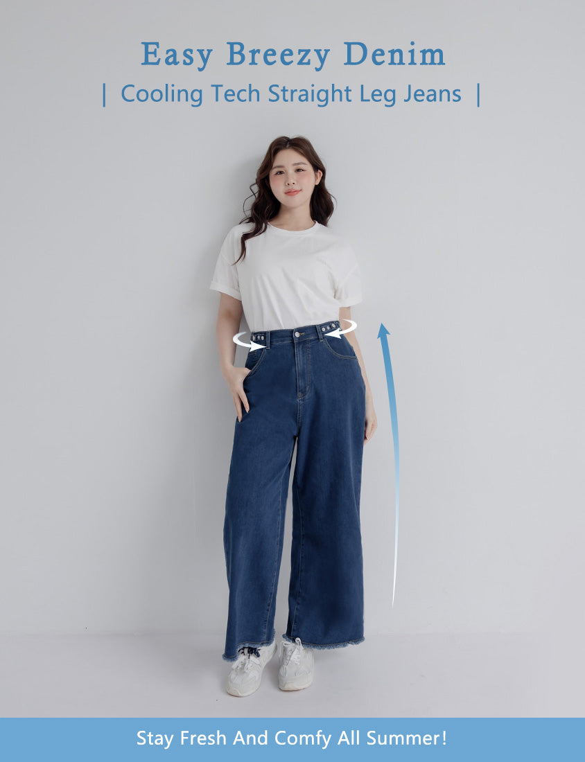 Cooling Tech with Raw Hem Plus Size Straight Leg Denim