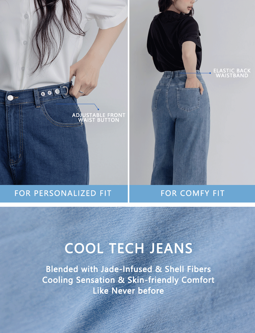 Cooling Tech with Raw Hem Plus Size Straight Leg Denim