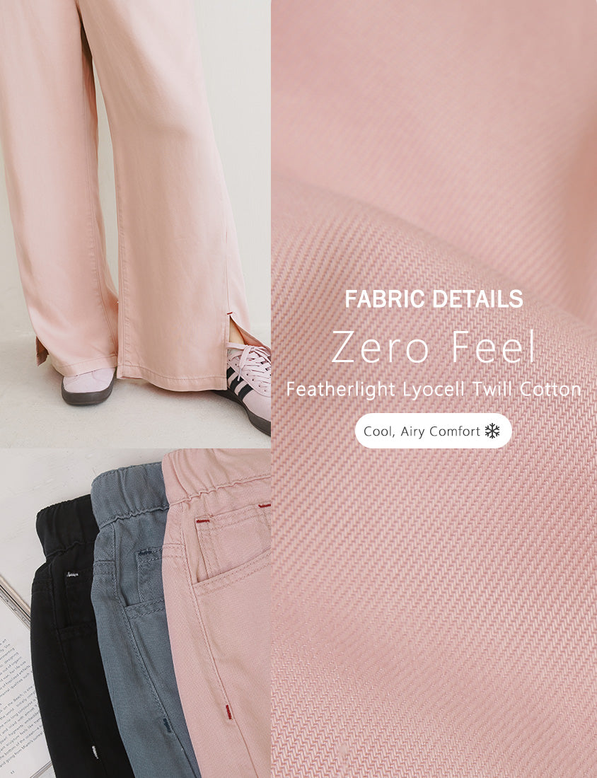 Lyocell Cooling Contrast Stitch Slit Plus Size Wide-Leg Pants