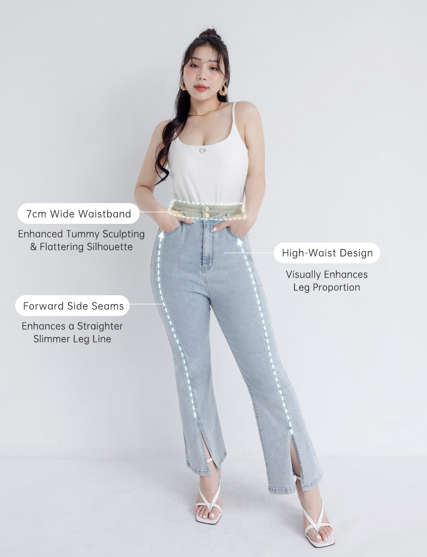 MUA! Snatched Waist Slim Fit Front Slit Plus Size Flare Jeans