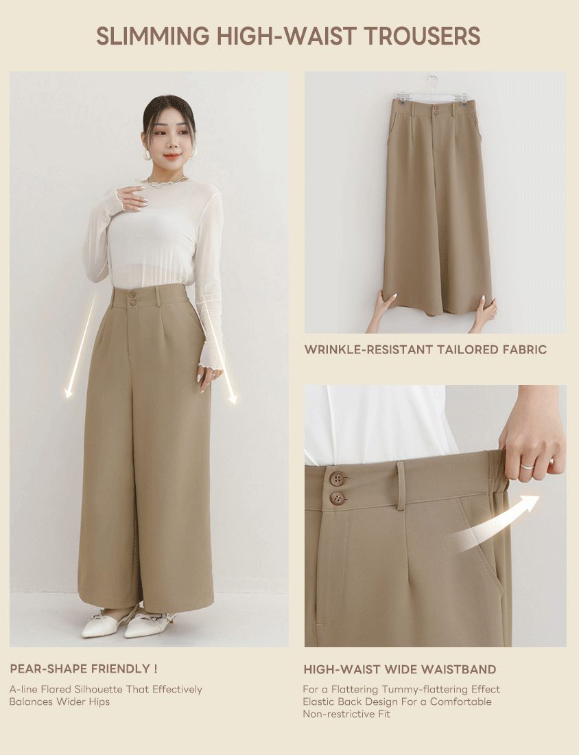 MISS. Pear-Shaped Friendly Wrinkle-Resistant Plus Size Wide Leg Trousers
