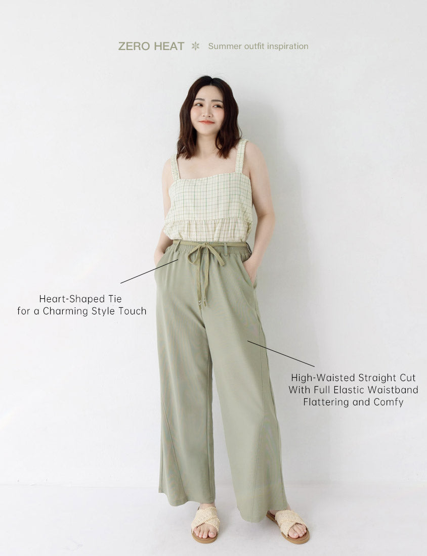 UV PRO+ Cooling Plaid Plus Size Wide-Leg Pants (with Waist-Tie)