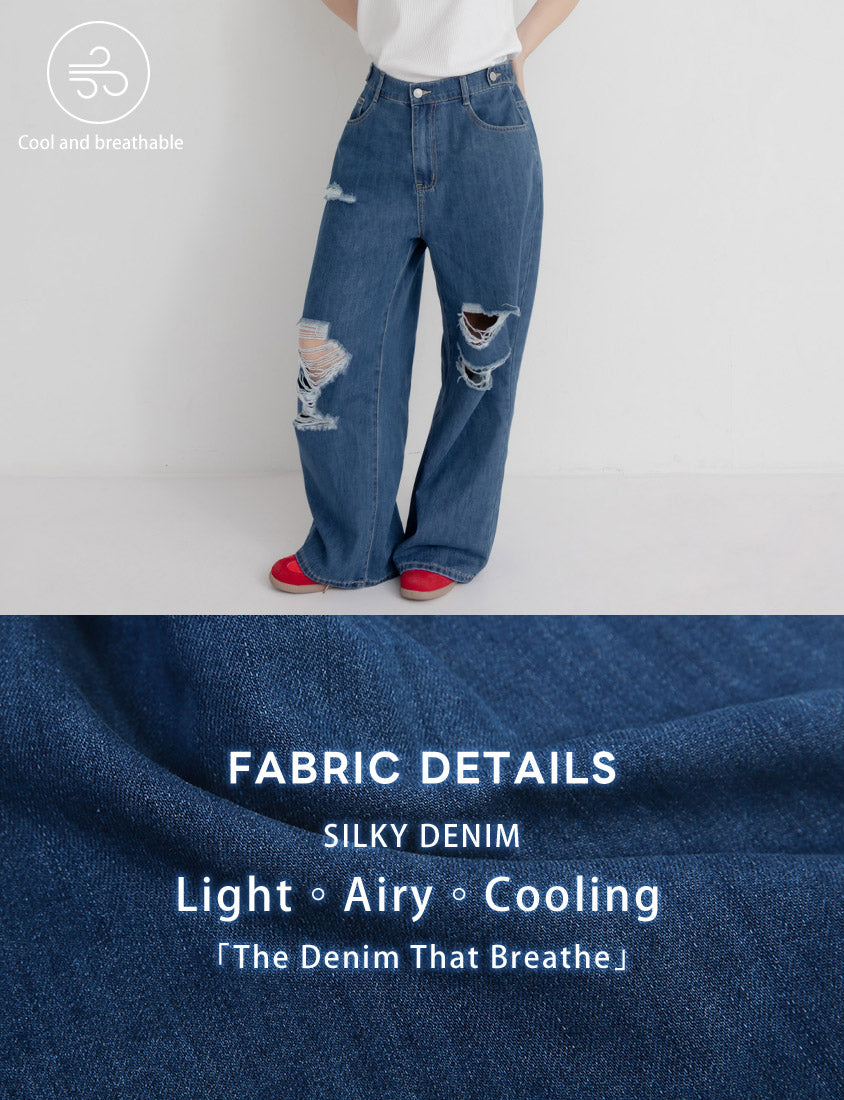 MUA! Lyocell Distressed Plus Size Wide Leg Jeans