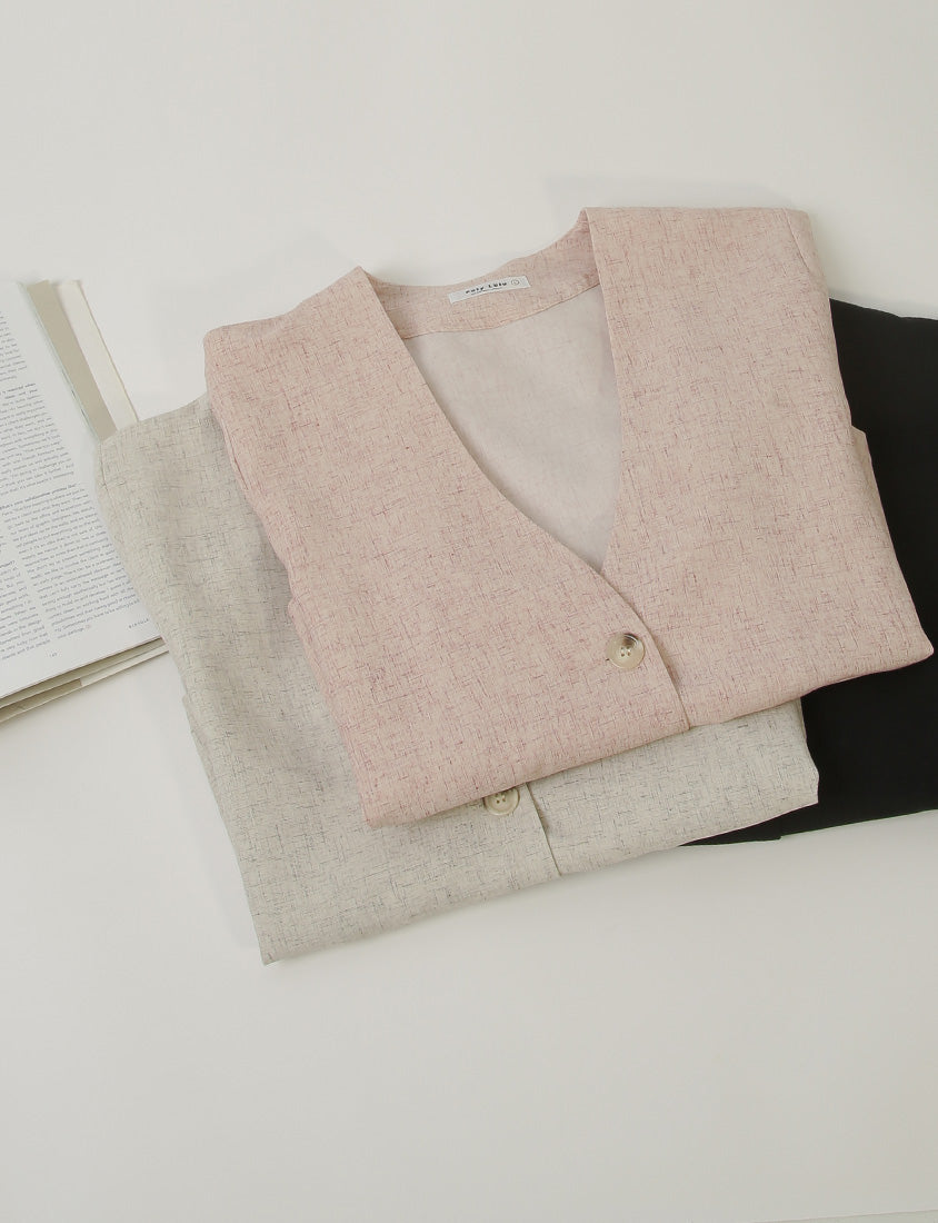 MISS. Wrinkle-Resistant Soft Linen Collarless Blazer Plus Size Jacket