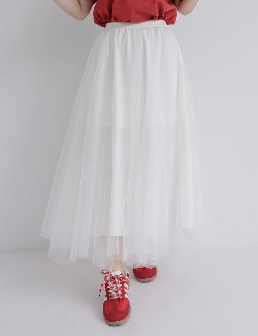 Romantic Layered Flowing Elastic Waist Plus Size Tulle Skirt